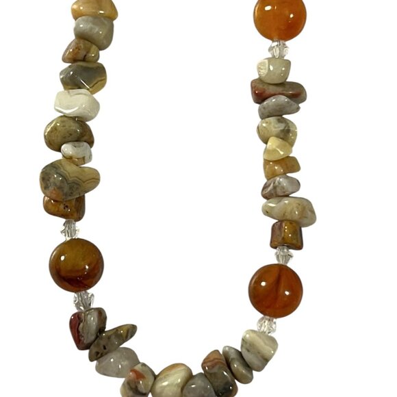 Earth Tone Natural Stone Chip Necklace Round Bead Spacers Fall Colors - Picture 6 of 7